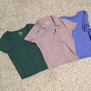Hollister Tops Button Front Polo Fine Rib Knit Soft Tops Size S Small